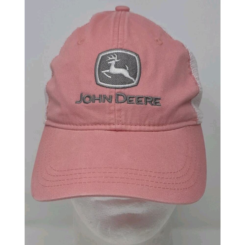 JOHN DEERE Ahead Strapback Salmon Pink Mesh Trucker Hat Extreme Fit Cap Tractor
